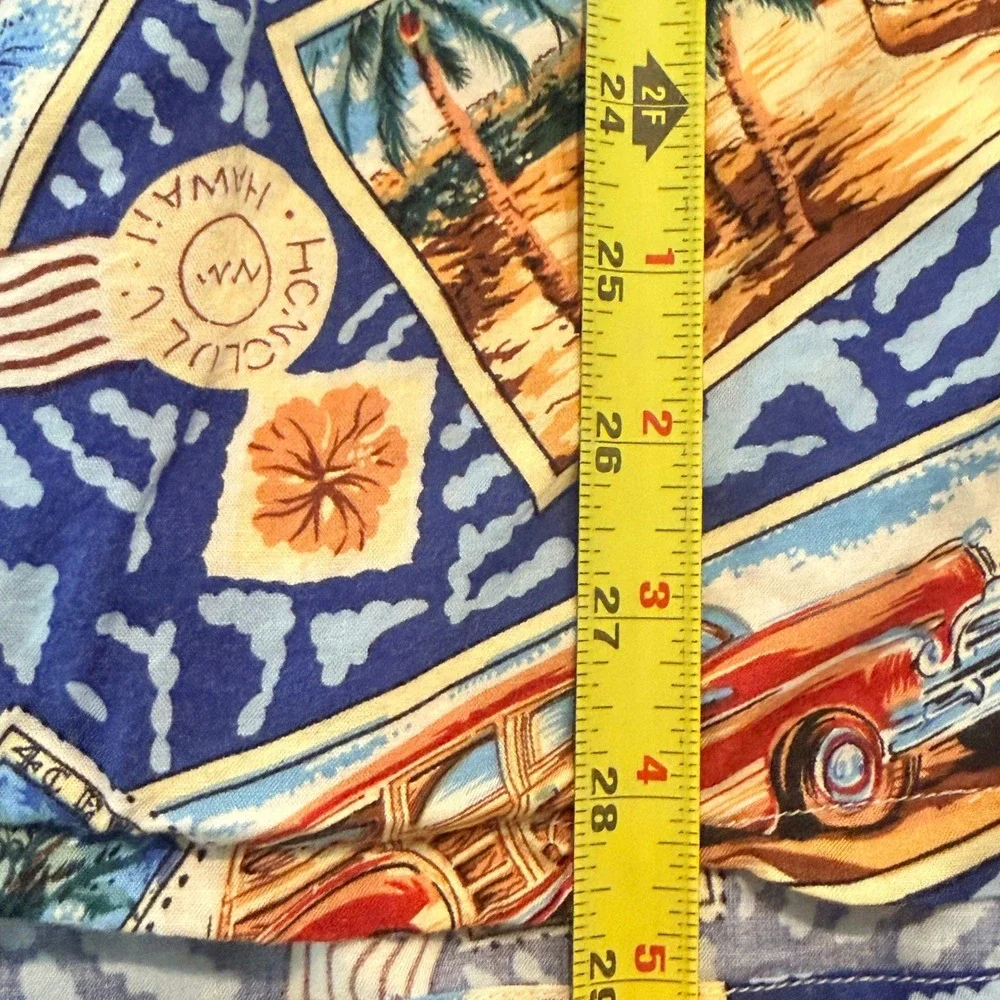 Reyn‎ Spooner Joe Kealoha's Vintage 90s Woody Surf Hawaiian Shirt, Blue,XL